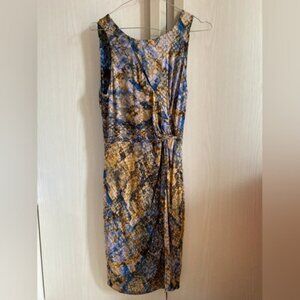 Guess Blue and Gold Patterned Midi Dress